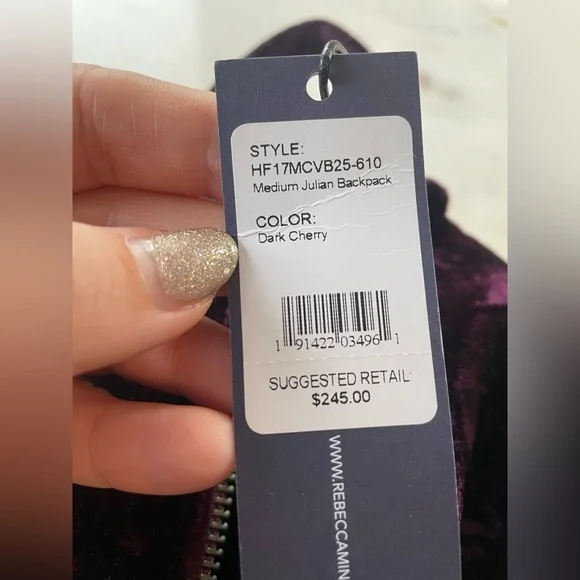 Rebecca Minkoff Purple Velvet Backpack - broken clasp - Picture 3 of 7